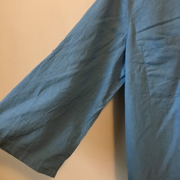 Northern Reflections Blue Linen Blend Sailor Collar Button Down Dress Sh… - Picture 5 of 16